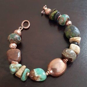 SOLD Boho chic Australian chrysoprase, agate and turquoise multi beaded bracelet
